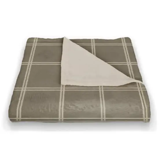 Taupe and White Check Coral Fleece Blanket {3}