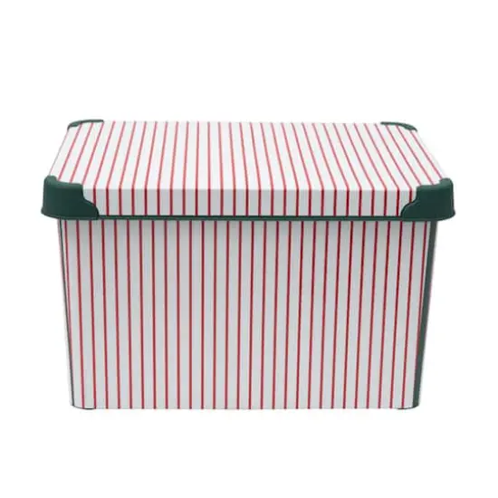 Simplify Christmas Stripe Design Green Ornament Storage Tote Bin {11}