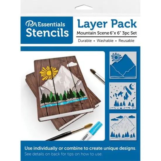 PA Essentials 6'' x 6'' Mountain Scene Layer Pack Stencil Set, 3ct. {1}