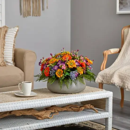 16" Mixed Floral Plant in Gray Garden Planter {5}