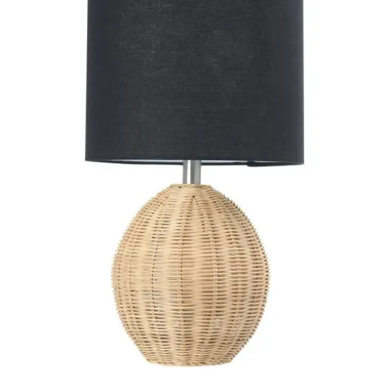 Hello Honey&reg; 20" Natural Boho Woven Rattan Table Lamp with Black Linen Shade {8}