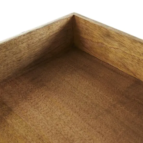 Brown Mango Wood Handmade Tray Set with Black Groove Exterior {5}