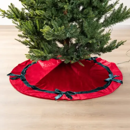 Glitzhome&reg; 48"D Red Velvet Christmas Tree Skirt with Bows {3}