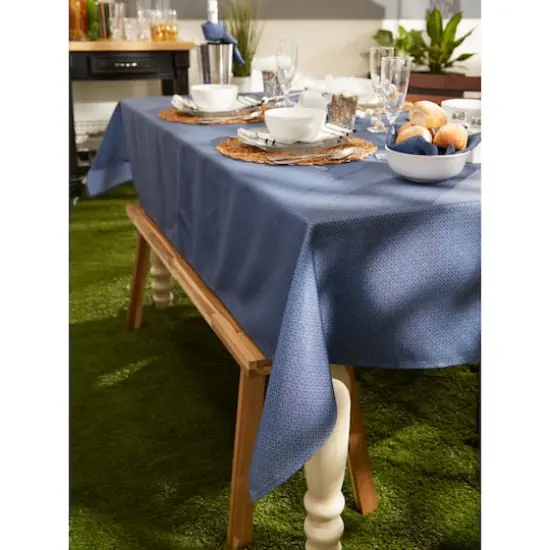 French Blue Tonal Lattice Print Outdoor Tablecloth 60" x 84" {4}