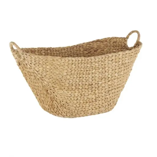 31" Brown Seagrass Handmade Woven Storage Basket with Ring Handles {3}