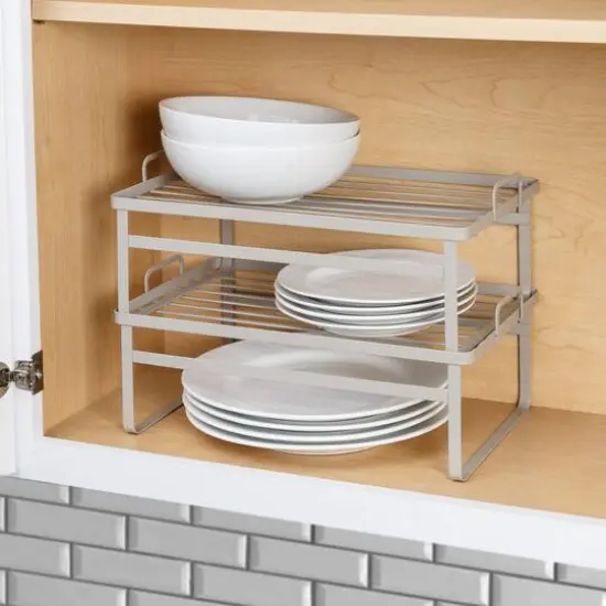 Honey Can Do Gray Stackable Cabinet Shelf Helpers Set {3}