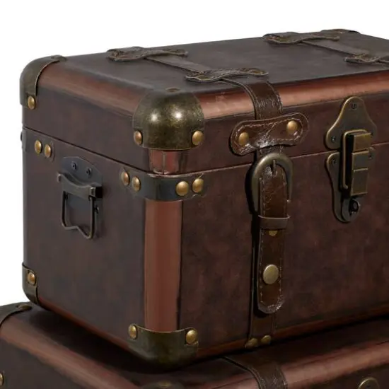 Set of 3" Brown Leather Traditional Trunk, 18", 16", 13" {6}