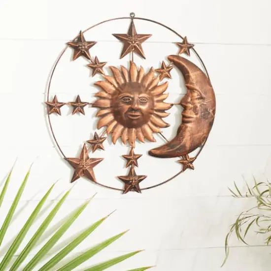 Brown Sun & Moon Rustic Metal Wall Decor {11}