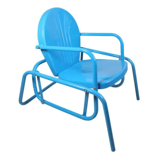 Outdoor Retro Metal Tulip Glider Patio Chair Sky Blue {4}