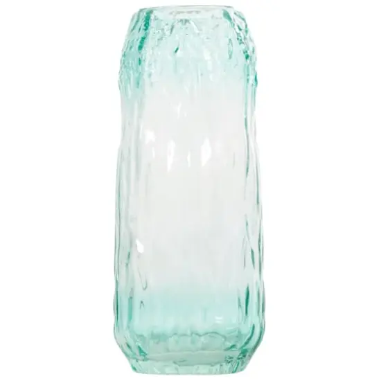 11" Green Ombre Handmade Abstract Textured Rectangular Glass Vase {5}