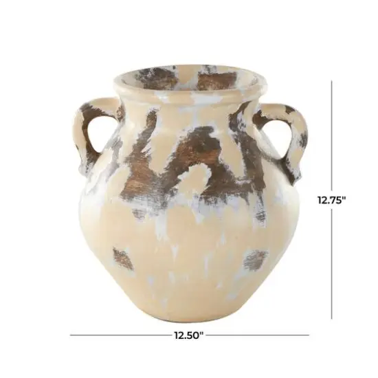 13" Cream Ceramic Vase with Curved Handles {8}