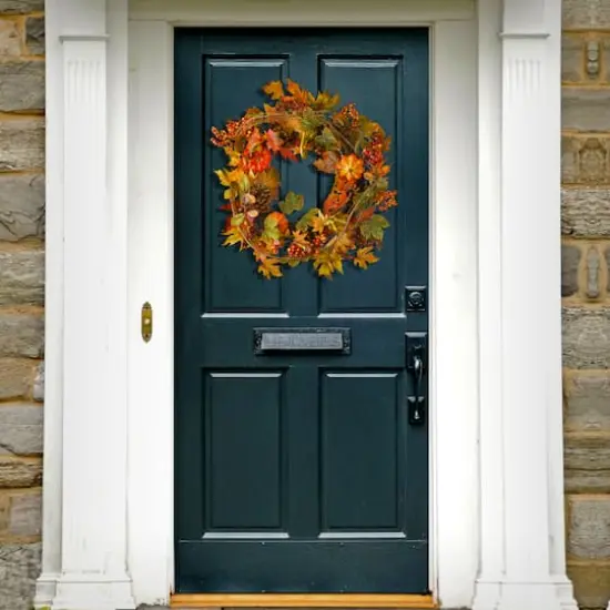 24'' Decorated Maple Leaf with Pumpkins Wreath {3}
