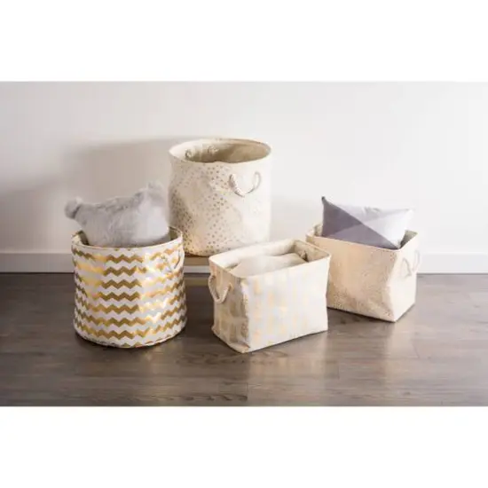 DII&reg; 15" Round Chevron Fabric Bin Gold {5}