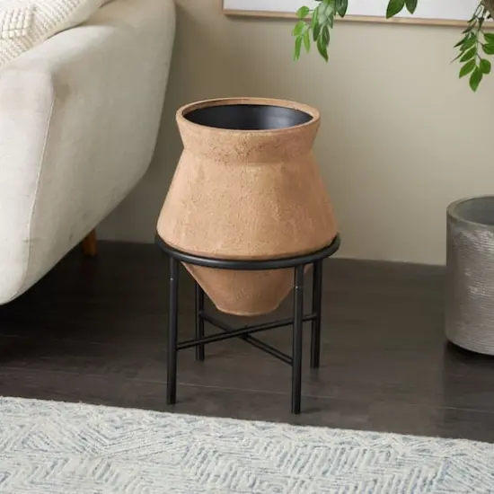 20" Brown Wide Metal Vase with Black Stand {3}
