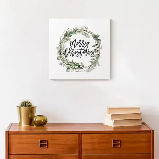 Merry Christmas Wreath Canvas Wall Art {5}
