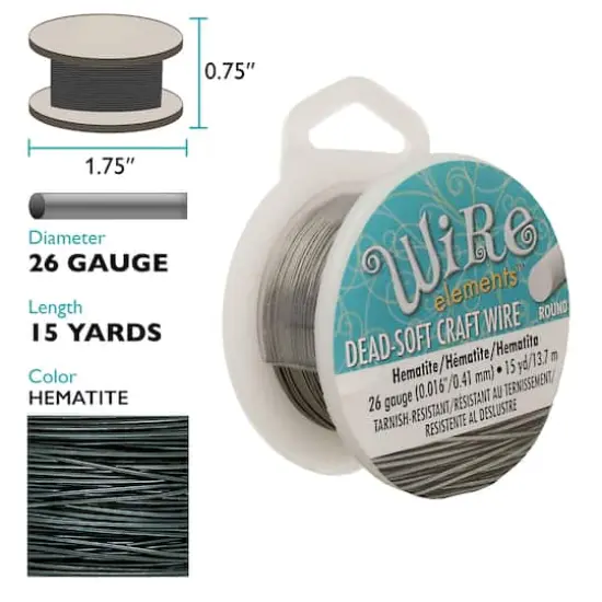 The Beadsmith&reg; Wire Elements&trade; 26 Gauge Tarnish Resistant Soft Temper Wire, 15yd. Hematite {5}