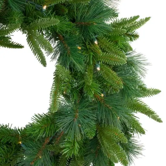 2.5ft. Pre-Lit Mixed Rosemary Emerald Angel Pine Artificial Christmas Wreath {3}