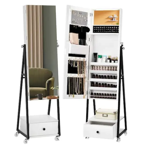 NEX&trade; 5ft. Pure White Jewelry Armoire on Casters with Chest Drawer {1}