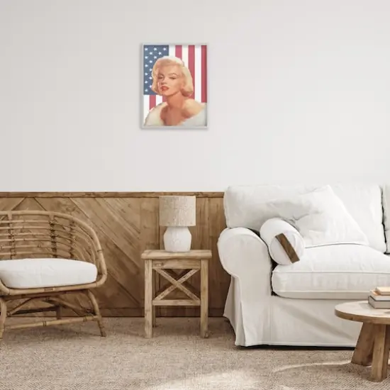 Stupell Industries Vintage Americana Icon Marilyn over US Flag Framed Giclee Art Gray {3}