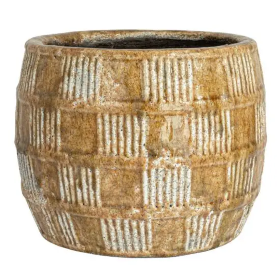 Hello Honey® 9.5" Brown Embossed Crackle Terra Cotta Planter {6}
