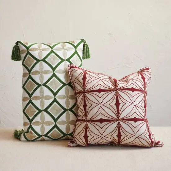 Hello Honey® 18" Cream & Burgundy Embroidered Accent Pillow {3}