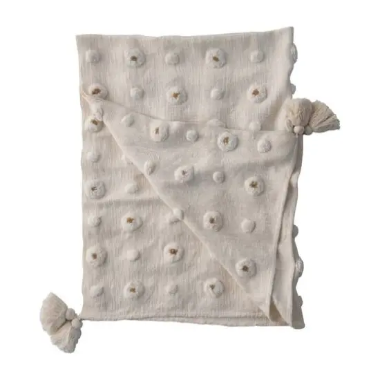 Hello Honey&reg; White and Gold Cotton Tufted Throw with Tassels {8}
