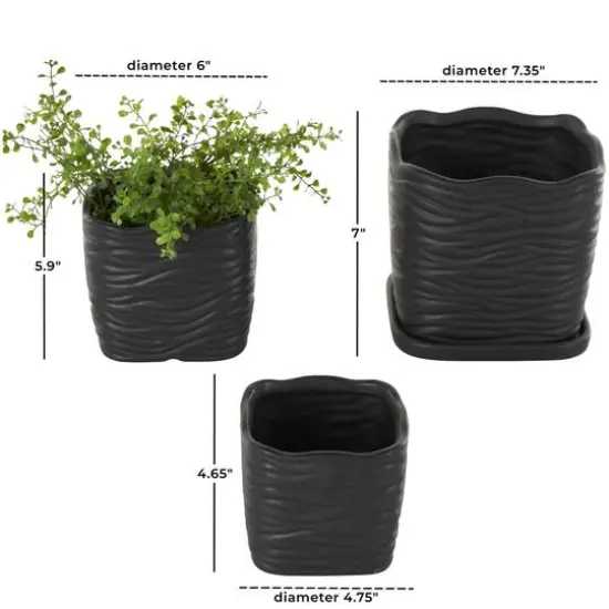 Black Wavy Ribbed Ceramic Planter Set {8}