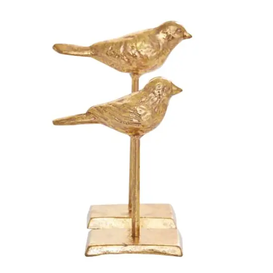 Gold Metal Bird Sculpture with Gold Foil Texturing Set {6}
