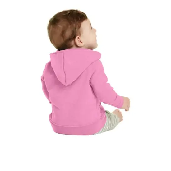 Port & Company&reg; Core Fleece Full-Zip Hooded Infant Sweatshirt Candy Pink {6}