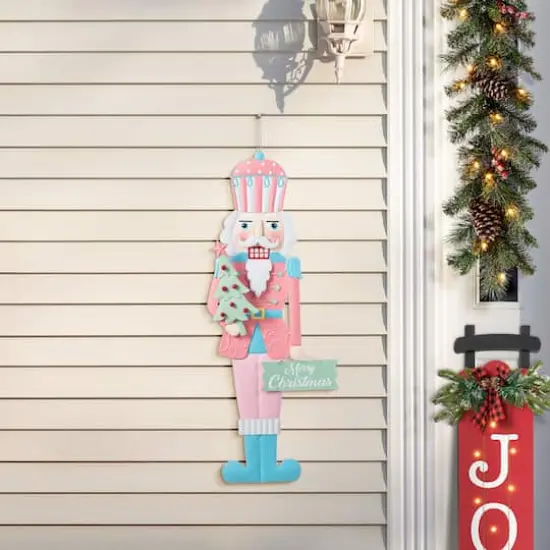 Glitzhome&reg; 36" Metal Christmas Pink Nutcracker Yard Stake {3}