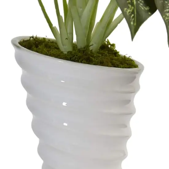 Dieffenbachia Artificial Plant in Swirl Ceramic Planter {3}