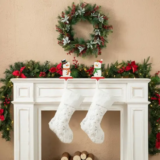 Glitzhome&reg; 7.5" Christmas Snowman Stocking Holder Set {7}