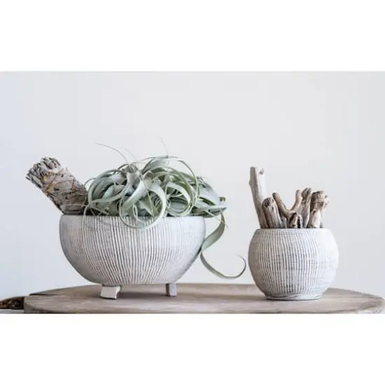 Hello Honey&reg; 5" Distressed Cream Fluted Texture Terra Cotta Planter {3}