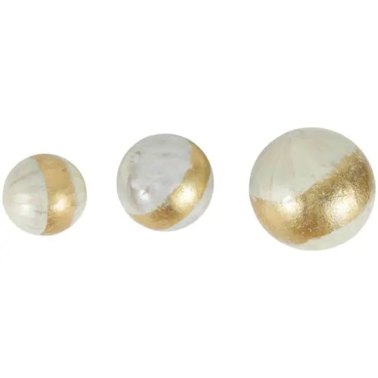 White with Gold Stripe Abstract Brushed Decorative Orbs & Vase Filler Set {5}