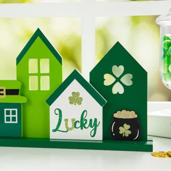 Glitzhome&reg; 16" St. Patrick's Wooden Lucky House Table D&eacute;cor {6}