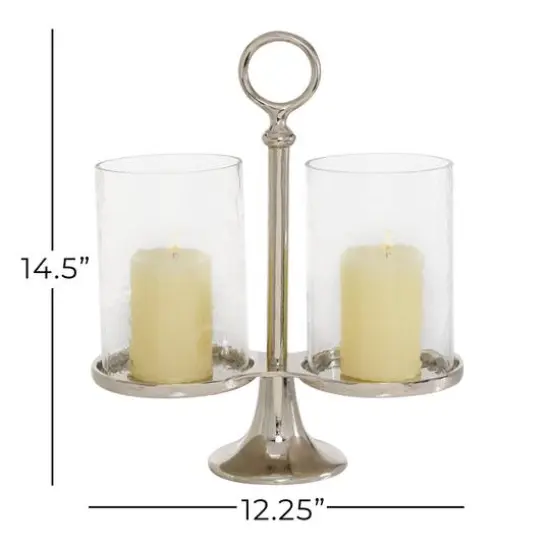 14" Silver Aluminum Traditional Candle Holder Lantern {7}
