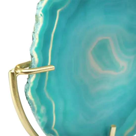 Hello Honey&reg; 7" Marbled Turquoise Decorative Agate Slice Accent on Metal Stand {4}