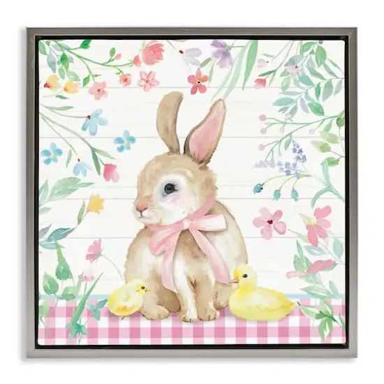 Stupell Industries Easter Bunny & Chicks Floater Framed Art Gray {1}