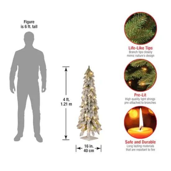 4 ft. Pre-Lit Snowy Downswept Forstree Slim Flocked Artificial Christmas Tree, Clear Lights {5}
