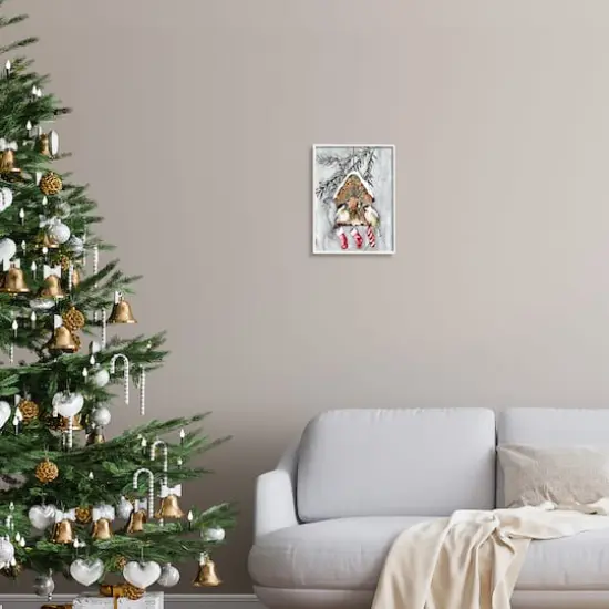 Stupell Industries Holiday Stockings Birdhouse Perched Framed Giclee Art White {3}