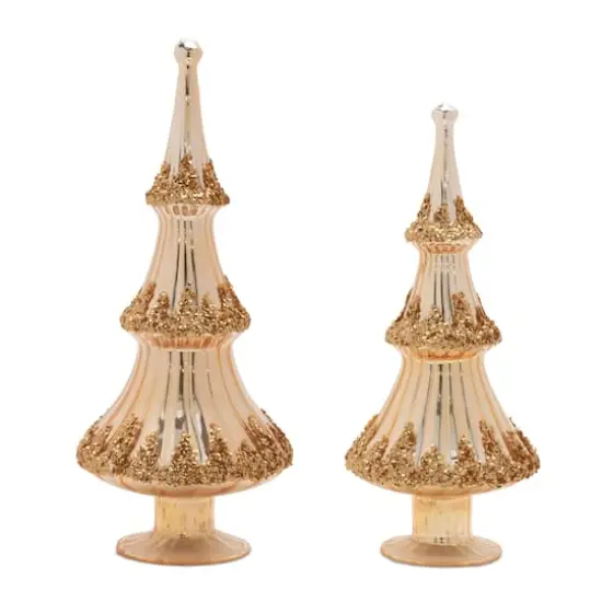 Gold Beaded Glass Holiday Tree Set {1}