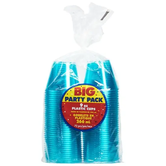 JAM Paper 9oz. Clear Plastic Cups, 72ct. Bright Blue {3}