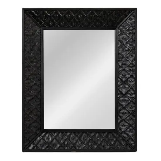 Hello Honey® 25.5" Handwoven Rattan Rectangle Wall Mirror Black {6}