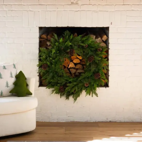 30in. Artificial Norfolk Mixed Pine Wreath with Pinecones {7}