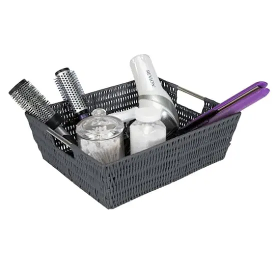 Simplify Charcoal Shelf Storage Rattan Tote Basket {2}