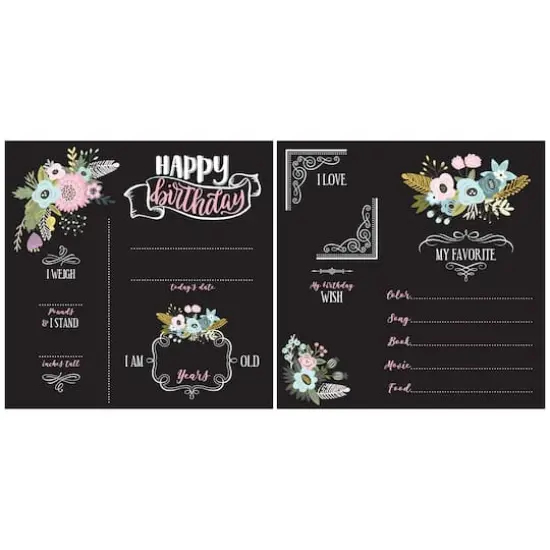 RoomMates 12" Double-Sided Floral Birthday Chalkboard {1}