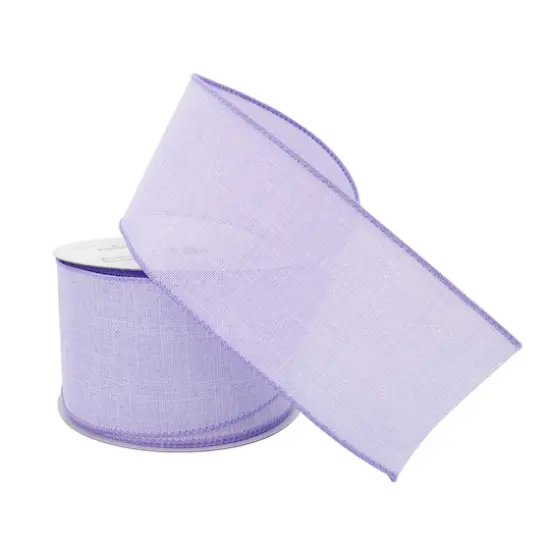 2.5" x 25ft. Faux Linen Wired Ribbon by Celebrate It™ Décor Lavender {3}