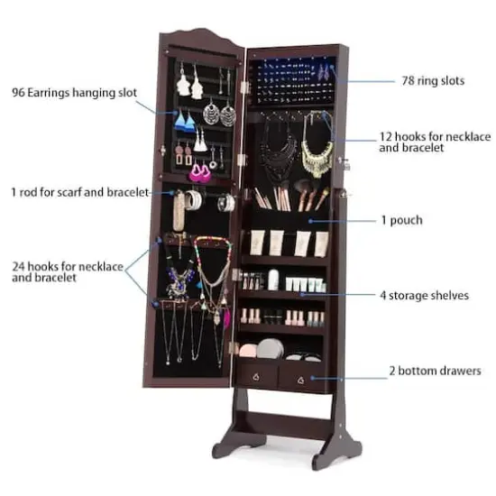 Chocolate Brown Vintage Upstanding Jewelry Armoire {3}