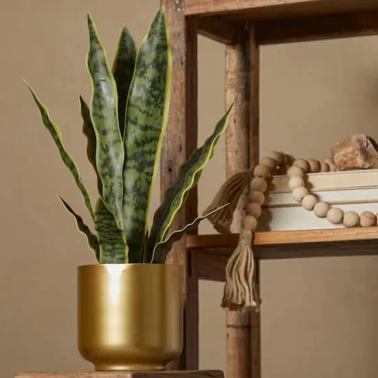 20" Green Snake Faux Foliage Artificial Plant with Gold Porcelain Pot {7}