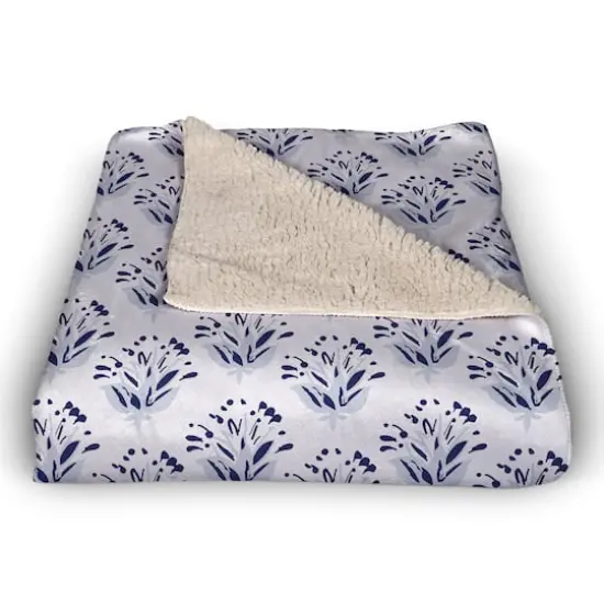 Blue Floral Sherpa Fleece Blanket {3}